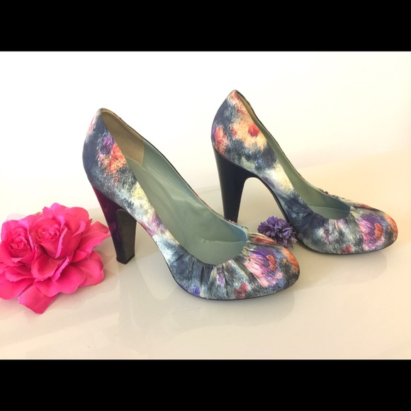 7 Blue Pink Floral High Heels Anthropologie Zara - Picture 3 of 8